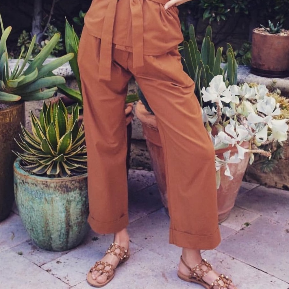MATIN tailored wide leg pants Cotton Twill Golden Tan Rust Orange Trousers